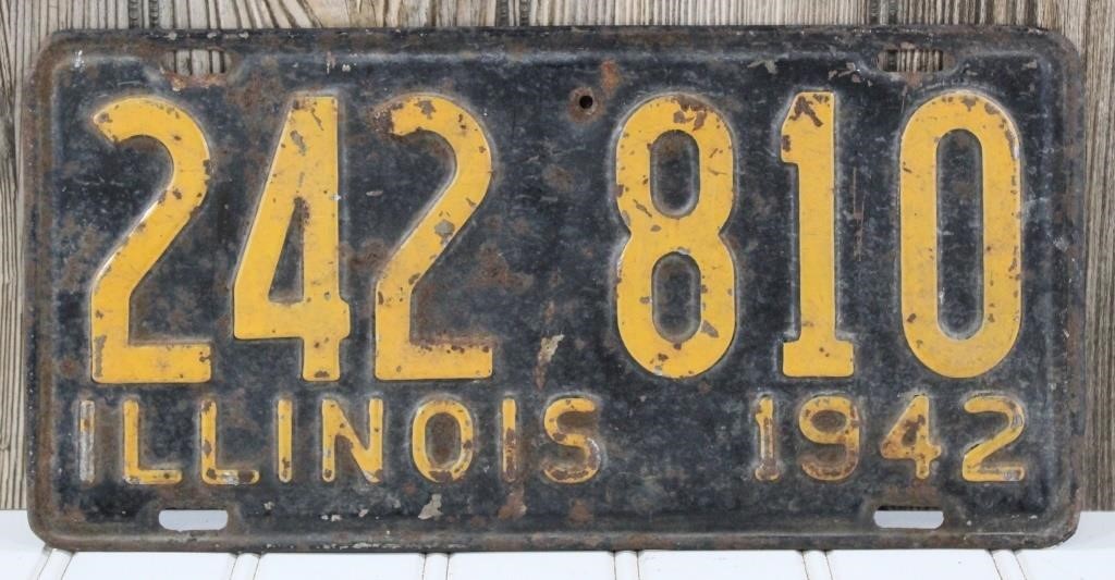 1942 Illinois Metal License Plate