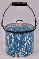 Blue agate lunch bucket, 6" dia., handle (some