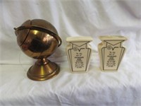 3PC VINTAGE GLOBE STYLE BOX AND VINTAGE BANKS