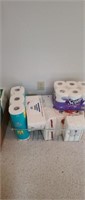 Large assortment unopened bathroom tissue, paper