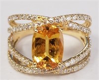 14K Gold Diamond & Yellow Sapphire ring sz 6.75
