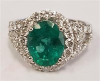 Platinum Emerald & Diamond ring sz 6.75