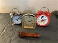 Wood, flashlight, and clocks