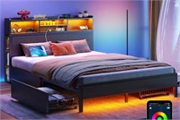 Rolanstar Full Bed Frame with Storage Headboard, C