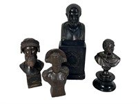 FOUR BRONZE AND METAL BUSTS