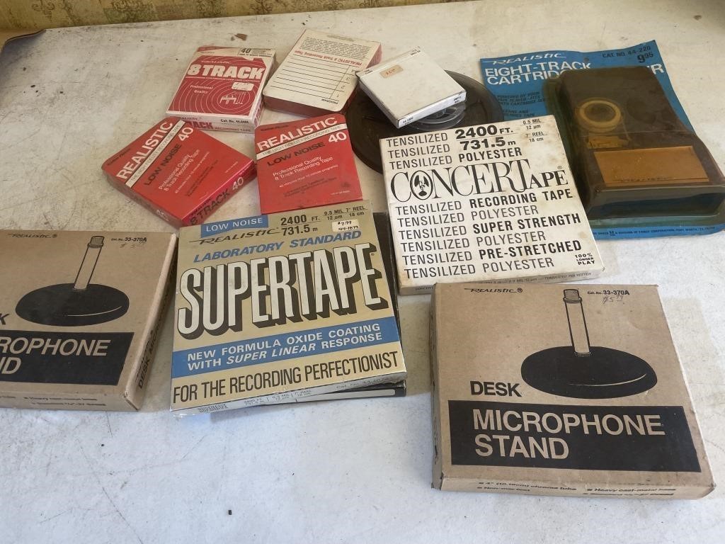 Microphone stands, real tapes, 8-track blanks,