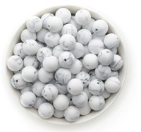 100 Pcs Round 15mm - Silicone Beads, White Gray