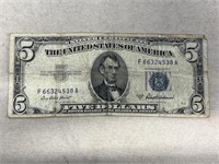 1953 A blue seal five dollar bill