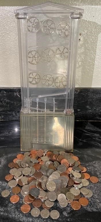 F - COIN SORTER / BANK W/ COINS (R1)