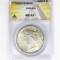 1926-D Silver Peace Dollar ANACS MS62