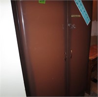 Brown metal cabinet with shelves