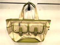 Coach Green and cream purse, approx 16 inches