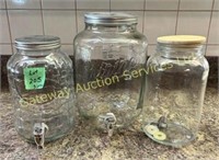 3x Glass Jar Beverage Dispensers