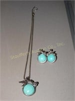 Turquoise necklace 20"L & matching earrings