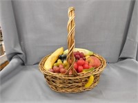 Wax and plastic fruit in basket
