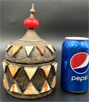 Vintage Moroccan Ceramic & Camel Bone Spice Box