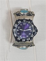 VINTAGE FAUX SILVER & TURQUOISE NAVAJO WATCH ...