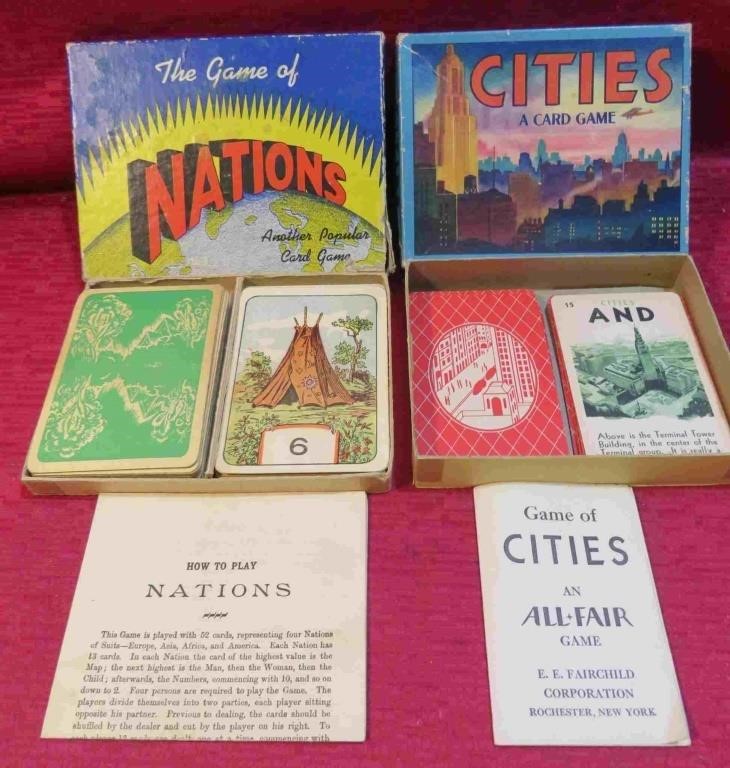 2 Old Card Games 1945 Cities & Nations Vintage