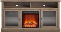 Chicago Fireplace 65", Rustic Oak TV Stand,