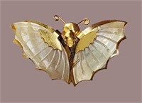 BEAUTIFUL VINTAGE GOLD MOTHER OF PEARL BUTTERFLY