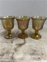 3 Vintage Carnival Glass Goblets