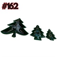 Trio of Green Tree Ceramic Bowls: Holiday Decor