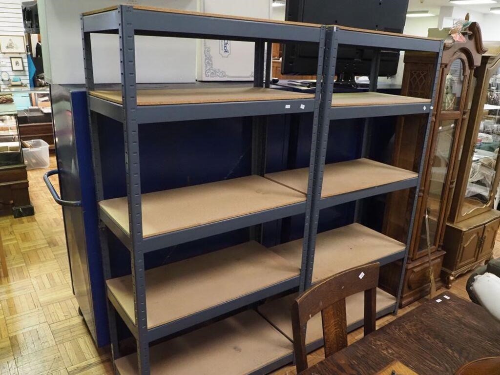 Two wood and metal four-shelf units, 36" long x