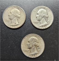 3 Washington quarters: 1934, 1937, 1948-S