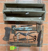 Vtg Tools on wooden tool box