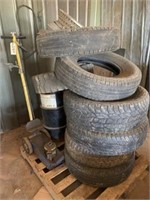 Qty. 7 +/- used tires, 2 X small utility tires