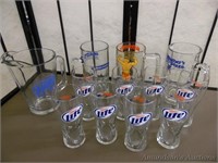 Miller Lite Beer Pitcher & 8 Glasses, Hulkamania!!