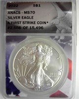 2022 Silver Eagle ANACS MS70 First Strike