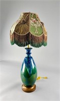 MCM Drip Glaze Ceramic Lamp, Victorian Style Shade