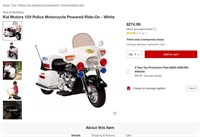 B3707  Kid Motorz Police Motorcycle Ride-On 12V