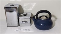 STAINLESS CANSITERS AND KETTLE