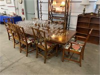 VINTAGE TWO PEDESTAL DINING TABLE AND EIGHT CHAIRS