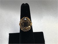 Large Oval Smokey Quartz in 10K Yellow Gold Ring