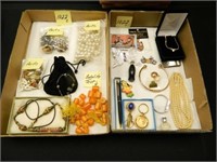 (2) Flats w/Misc. Costume Jewelry, Trinkets,