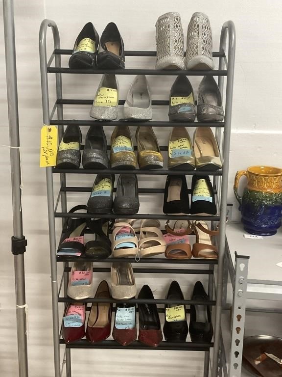 Shoe Rack and Women Shoes Size 8 to 8.5