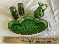 Green pineapple with gilt edges condiment set