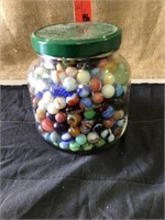 Vintage assorted marbles in jar, glass cats eye