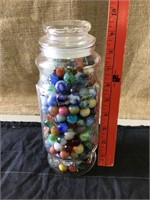 Vintage marbles in Planters peanut jar, vintage,