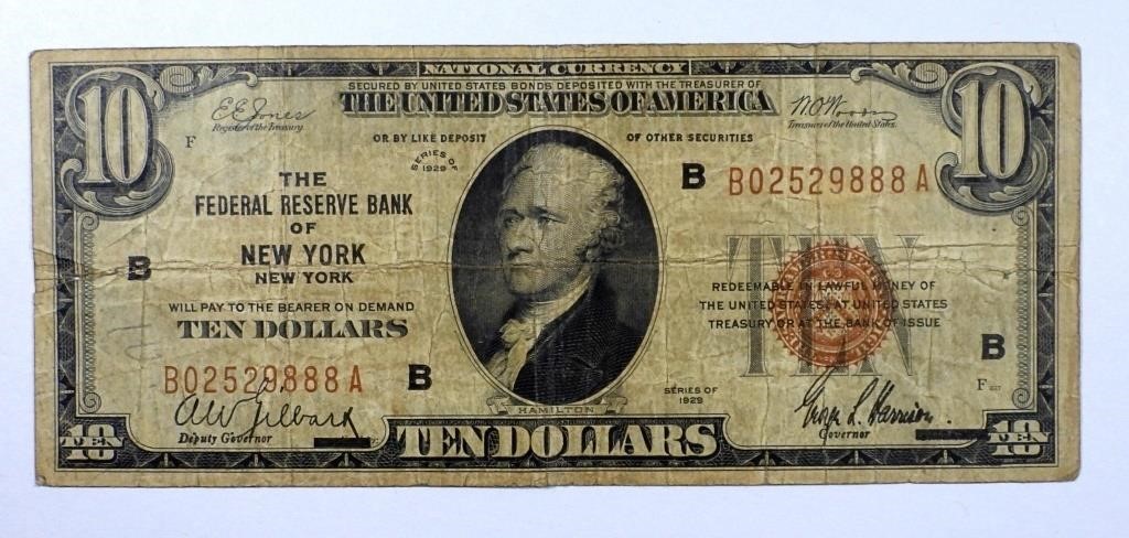 1929 $10 NATIONAL CURRENCY NEW YORK