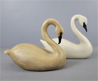 2x The Bid Wooden Swan Decoys