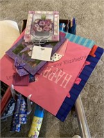 An assortment of wrapping paper and bags.