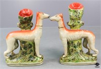 Pair of English Staffordshire Dogs w/Vases