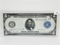 1914 UNC New York $5 Fed Reserve Note