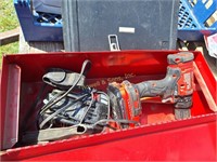 Red Metal Toolbox w/ Cordless Drill Set,