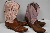 Two Pair Pink Ladies Western Boots. Justin 5.5, 10