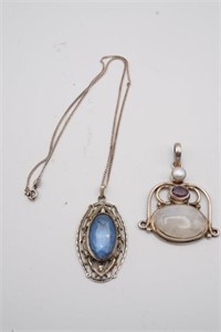 Sterling Silver Pendant Pearl, Purple Stone &